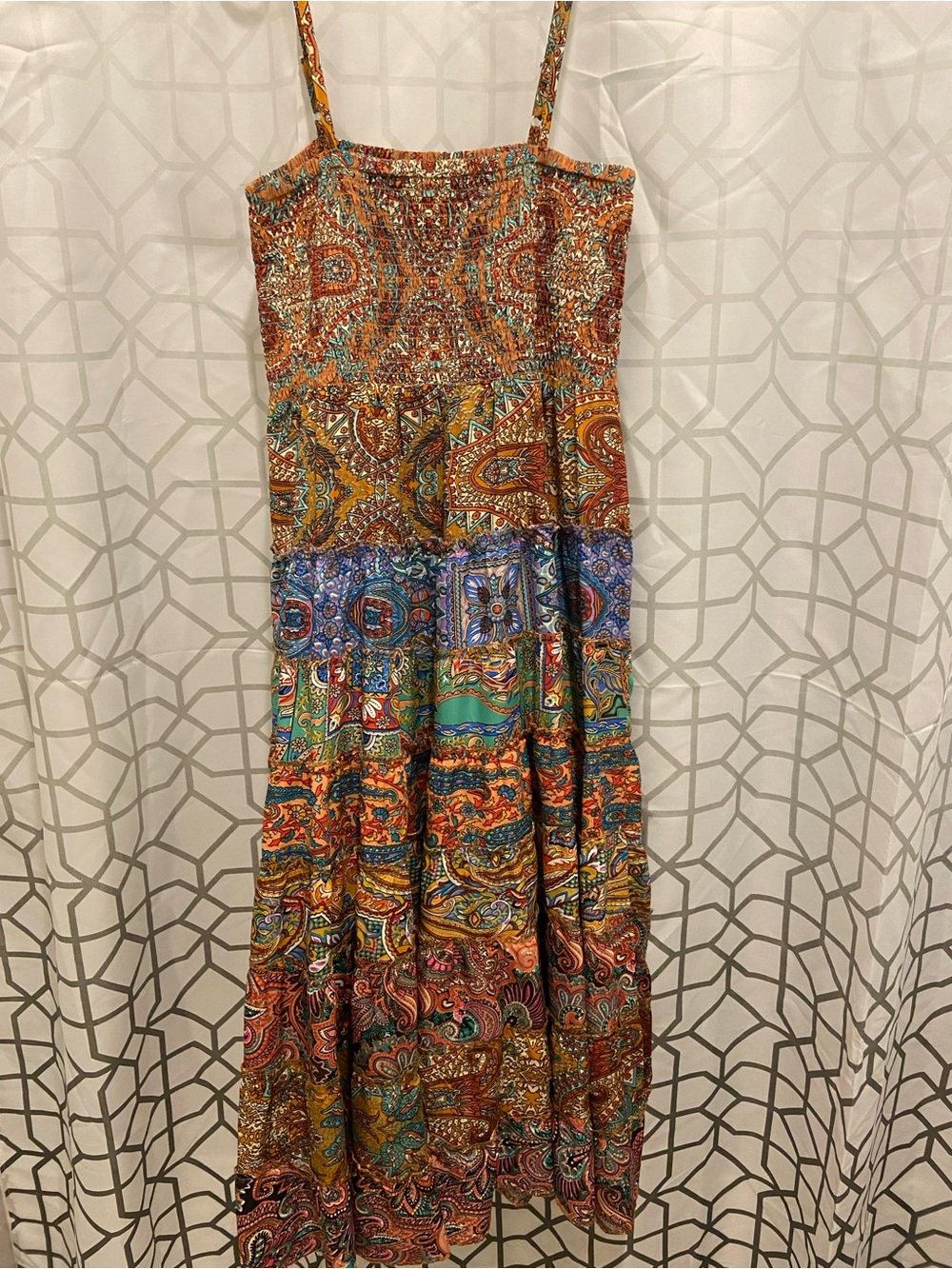 Earthbound Boho Paisley Smocked Sundress in Burnt Orange & Teal - Picture 2 of 4